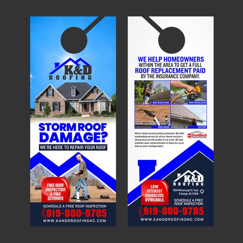 Need an ATTRACTIVE door hanger for K&D Roofing! Ontwerp door ektadevesh