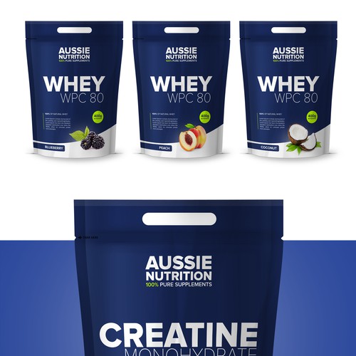 Aussie Nutrition supplement range needs new packaging! Design réalisé par Andrew Grzesiak