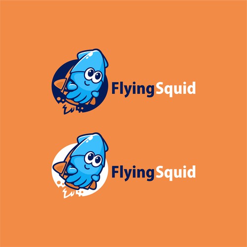 Logo of a squid wearing a jetpack for product named FlyingSquid Design by jasterxinan