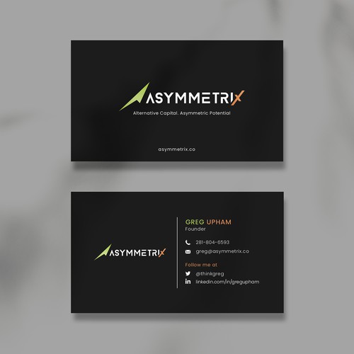 Design a cool, edgey but sophisticated business card for an alternative investment firm. Design von Saman Osama