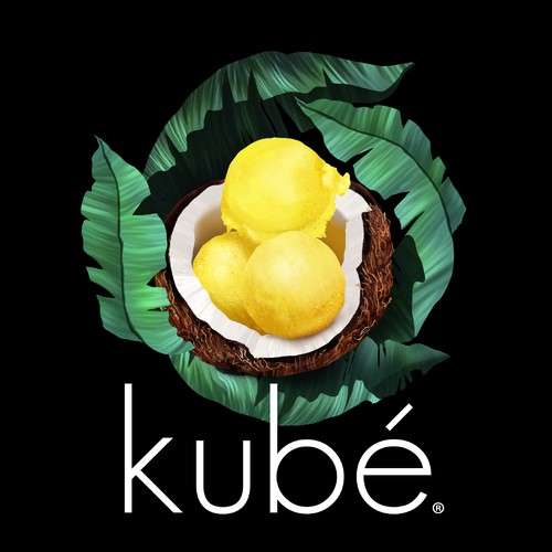 Design a graphic image for the BEST TASTING vegan ice cream manufacturer (kubé) and brand in Oakland Diseño de NinaĆu