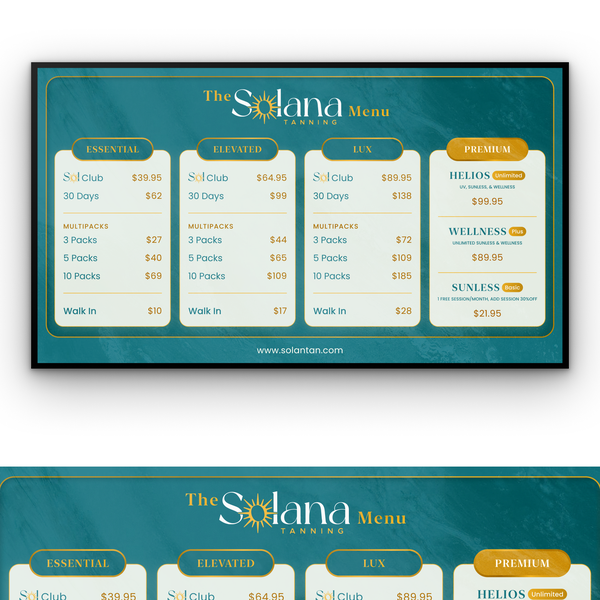 Pricelist Menu TV for Solana Tanning
