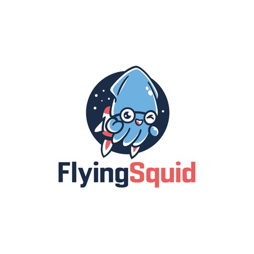 Logo of a squid wearing a jetpack for product named FlyingSquid Design by DKG1111