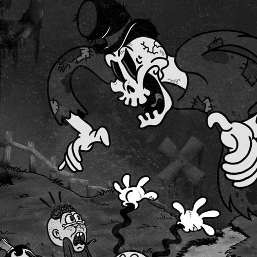 Illustrate a spooky Halloween scene in a traditional 'rubber hose' style Design by Lord of the creeps