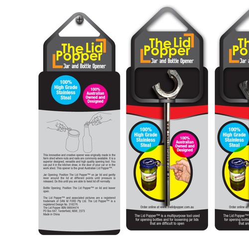 The Lid Popper  (jar and bottle opener) needs packaging Design by Rumon79