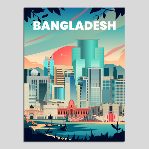 Skyline Wall Art Drawing of Bangladesh Design by DPS21