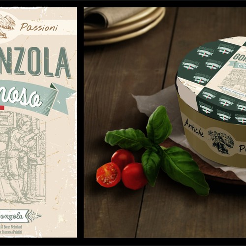 Design a product label set for an Italian Cheese Ontwerp door valdo