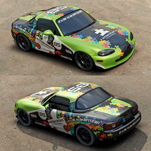Autism Awareness Spec Miata Race Car Design by adelea