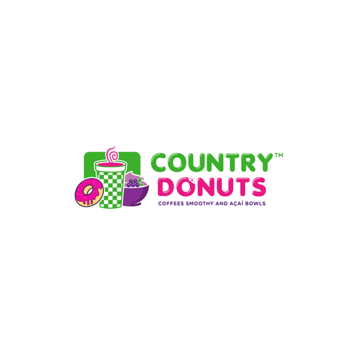 We need a modern exciting logo to encompasses our Name Country Donuts Coffee smoothy bowls Design réalisé par ropix