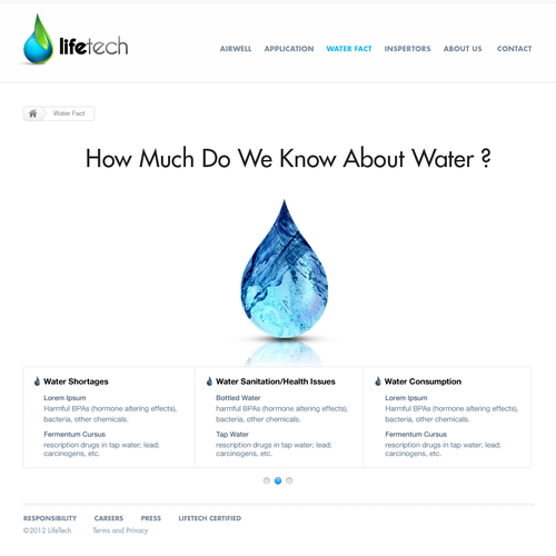 New website design for LifeTech: We turn air into drinking water. Réalisé par Creative Zeune