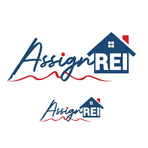 Real Estate Logo with cursive + forming shapes out of words Design by DSCMedia™