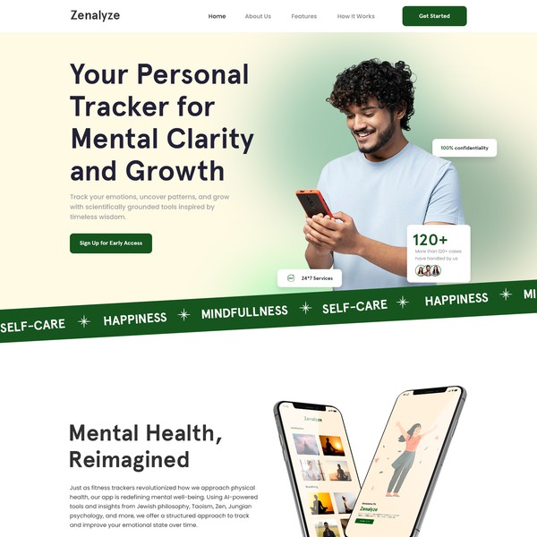 Design by sandy#ogma titled "Design a Modern, Responsive Landing Page for Zenalyze – A Data-Driven Mental Health App"
