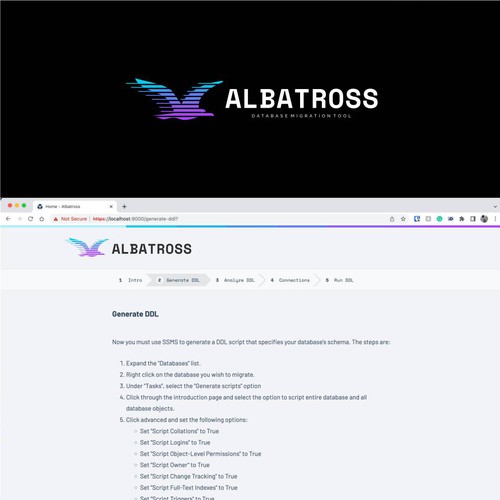 Create a logo for Albatross, a database migration tool. Design by R.one