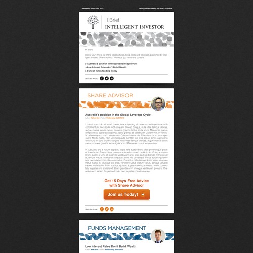 Create a weekly email newsletter template for Intelligent Investor Design by Someguys