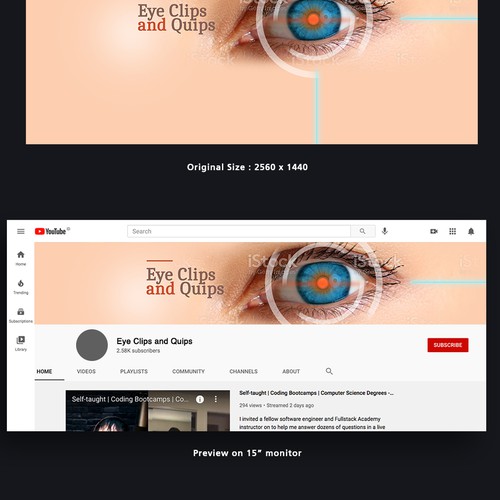 Powerful Design for an Eye Surgery YouTube Channel "Eye Clips and Quips" Design by Jenabs