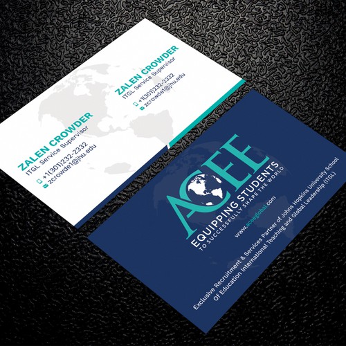 ACEE's new business card to show the partnership with JHU ITGL program Design by ™SF_Design™