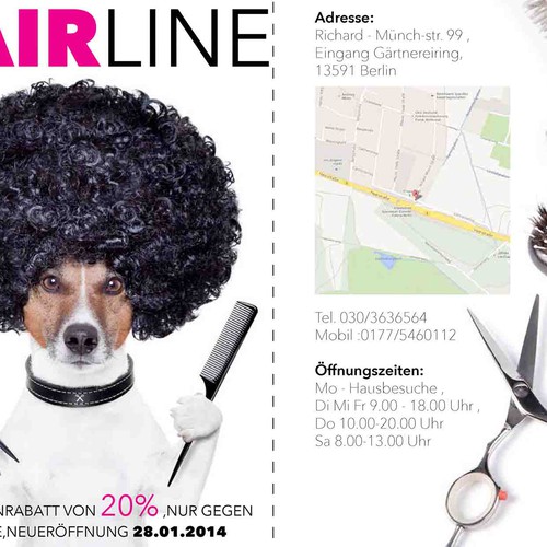 Auffallendes Flyerdesign Fur Neueroffnung Eines Friseur Wettbewerb In Der Kategorie Postkarte Flyer Print 99designs