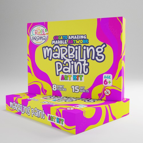 Design a colorful packaging for our new marbling paint art kit for kids Design by GIV Designs ★❤◆