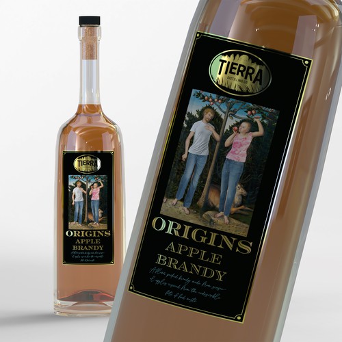 Wanted: an image forward and colorful spirit bottle label design for Apple Brandy release Design by Windmill Designer™