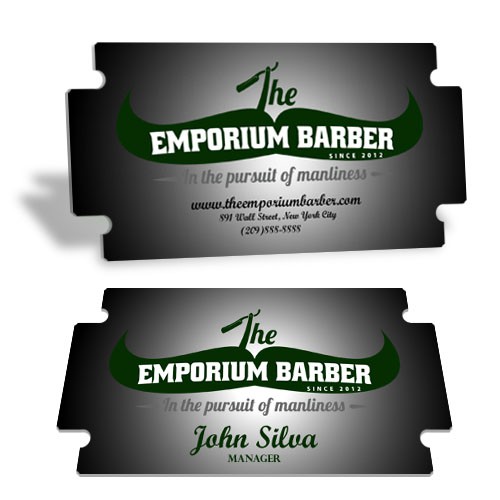 Unique business card for The Emporium Barber デザイン by Jelone0120