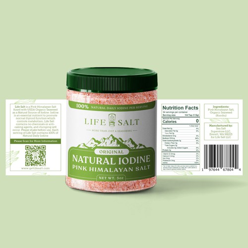 Label for Natural Iodine Pink Himalayan Salt that is fused with Seaweed Design by Kukuh Saputro Design