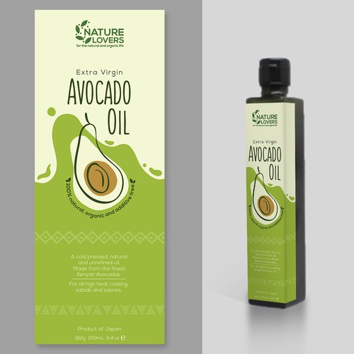 A front LABEL design for a bottle of AVOCADO OIL Design by efi v