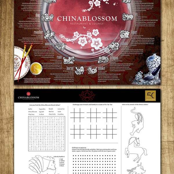 Design by Ryan Chu titled "Placemats for Asian Restaurant"
