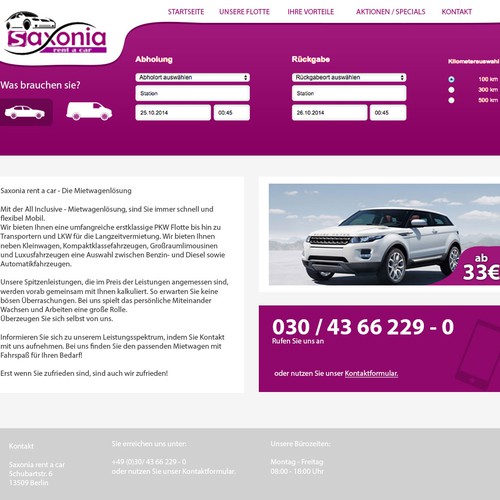 Homepage für Autovermietung / Homepage for rent a car