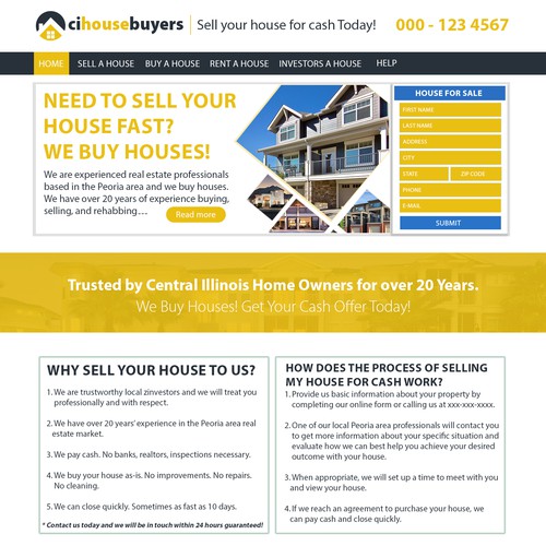 Home Page/Landing Page Design for a We Buy Houses Website Landing