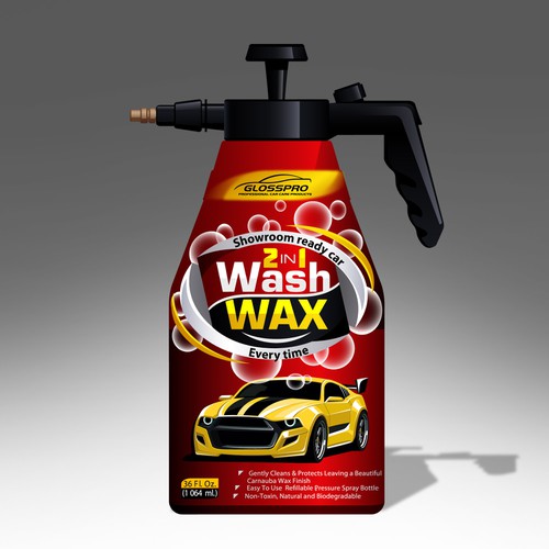 Glosspro "2 in 1 Car Wash and Wax" (Waterless Carwash)  Label Design by Yeni Rostislav