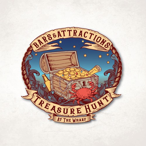 Hip & vintage sailor jerry tattoo style logo for treasure hunt at