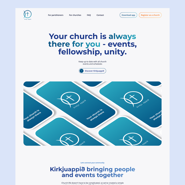 Landing Page Design for a Church App Kirkjuappið