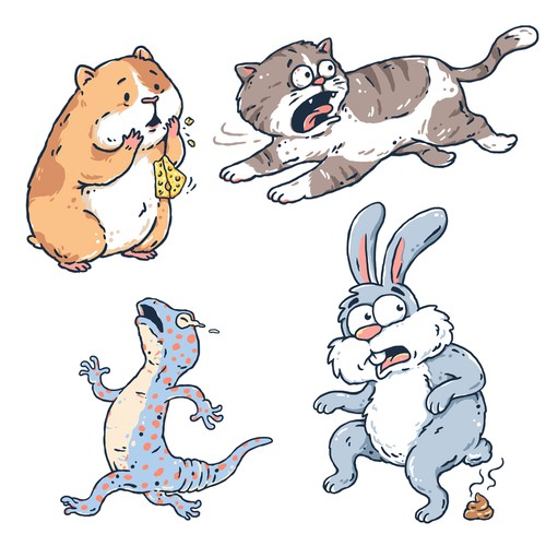 Illustrations for a table top game where animals escape a pet control facility Design by PANG3STU