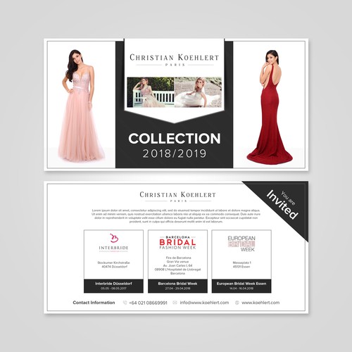 Flyer design for evening dress label needed to invite our customers to Exhibitions Design by Coloseum27