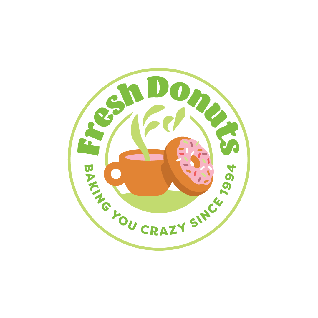 Donut  logo with the title 'Fresh Donuts!'