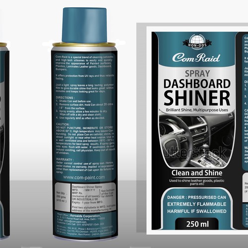 Product Label Design for AEROSOL CAN DASHBOARD SHINER SPRAY Design by DesignSBS