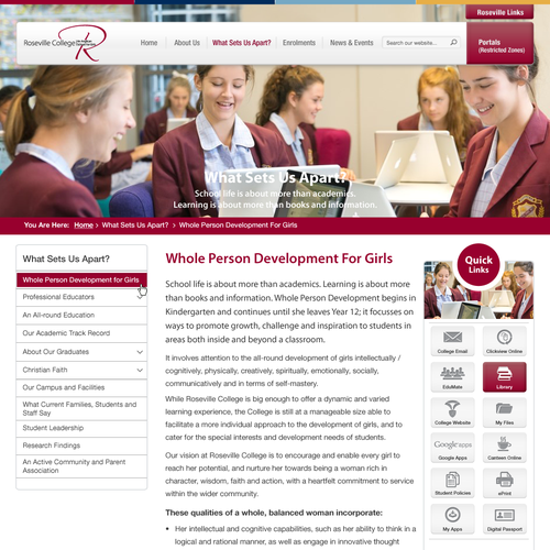 SharePoint Intranet Design for Private Girls School Design by rain is well