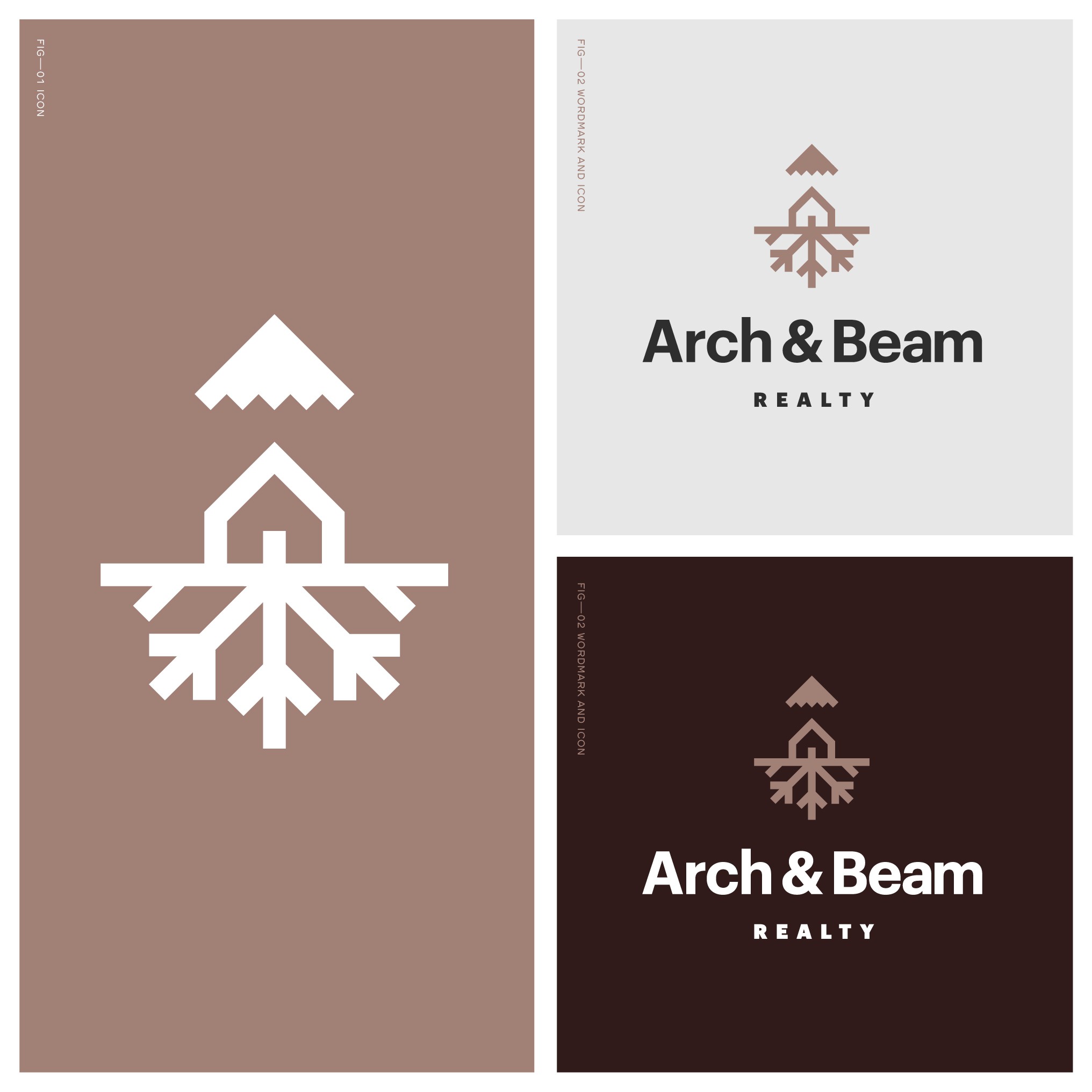 Brown logo with the title 'Arch + Beam — Realestate'