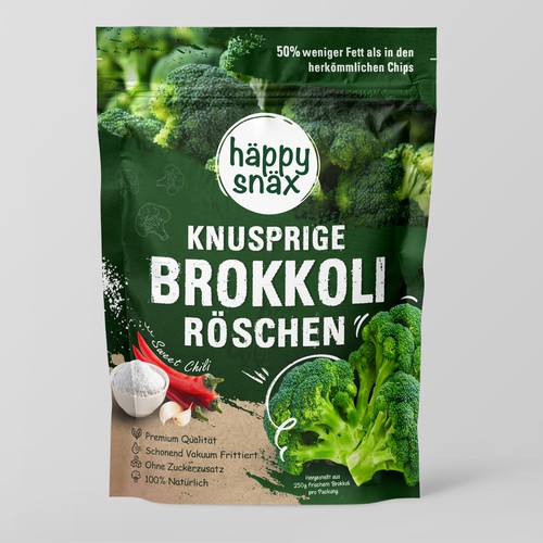 Verpackungsdesign für Doypack Gemüsechips: Vakuum frittierte Brokkoli Chips Design by Creative Selection