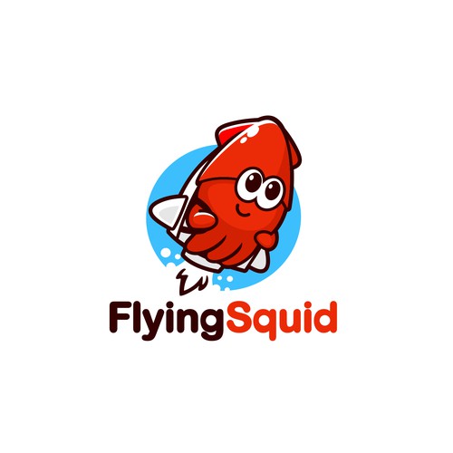 Logo of a squid wearing a jetpack for product named FlyingSquid Design by jasterxinan