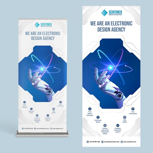 Design of a roll-up banner for a trade-fair introducing our Electronic Design Agency! Design by Divergentnic