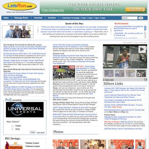 LetsRun.com Homepage Re-Design/Cleanup Diseño de eberswine