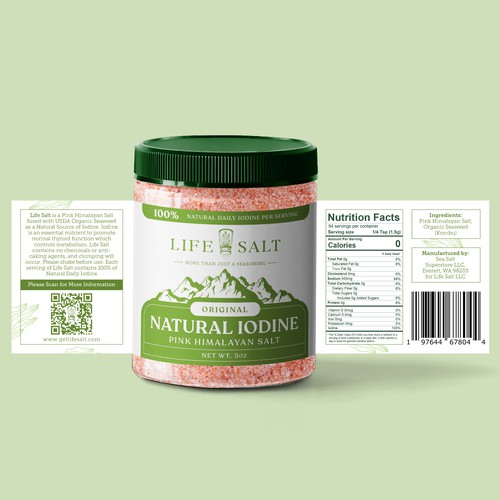 Label for Natural Iodine Pink Himalayan Salt that is fused with Seaweed Design by Kukuh Saputro Design