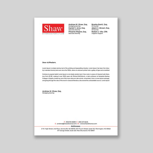 Letterhead for Divorce & Family Law Firm; Modern, Minimalist, Conservative Design Design by a r t  ^ s t a r