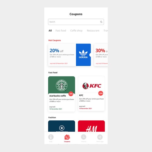 Design for a Coupon/Promotion app Diseño de bags.dsgn