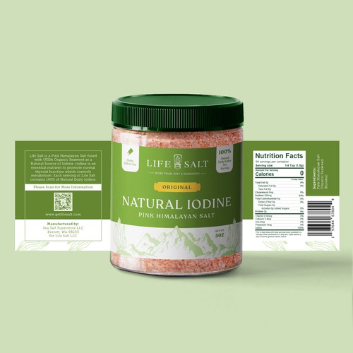 Label for Natural Iodine Pink Himalayan Salt that is fused with Seaweed Design by Kukuh Saputro Design