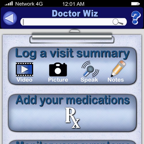 Help DoctorWiz with home screen for an iphone app Diseño de mibonito