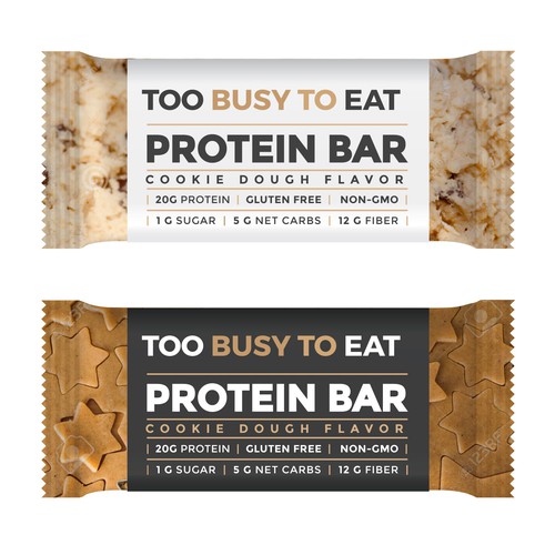 Design a unique protein bar wrapper for Too Busy To Eat Design réalisé par ve_sta