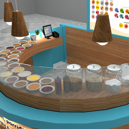 Design a 3D render for food serving kiosk Design by Ann Davis