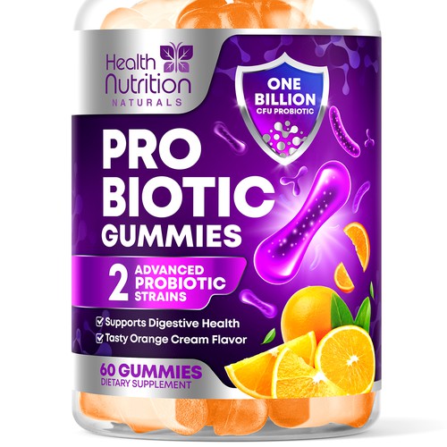 Healthy Probiotic Gummies Label needed for Health Nutrition Design réalisé par rembrandtjurin